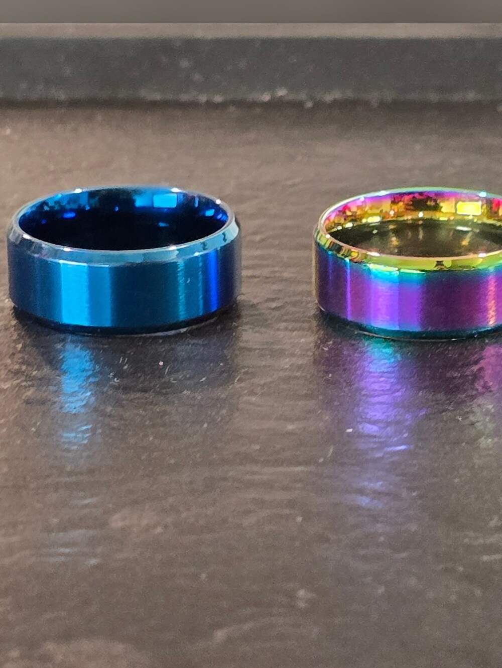 Qorn Electric Blue Colorful Band Ring 8mm 316L Stainless Steel Tarnish Free.